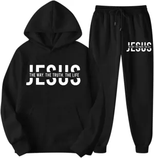 Women's Cute Pink Graphic Christian Sweatsuits 2 Piece Outfit Sets Long Sleeve Hoodie with Pocket and Pants Tracksuit