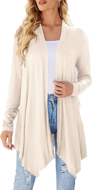 Women's Draped Front Open Cardigan Casual Long Sleeve Lightweight Cardigan Sweaters Duster