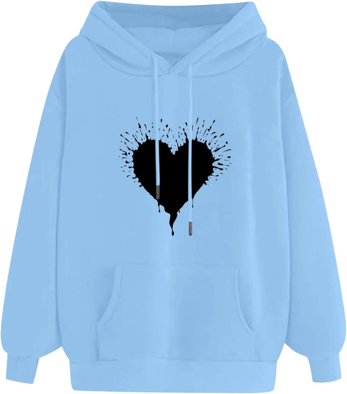 Women's Drawstring Hoodie Long Sleeve Heart Print Cute Pullovers Tops Trendy Kangaroo Pocket Casual Sweatshirt