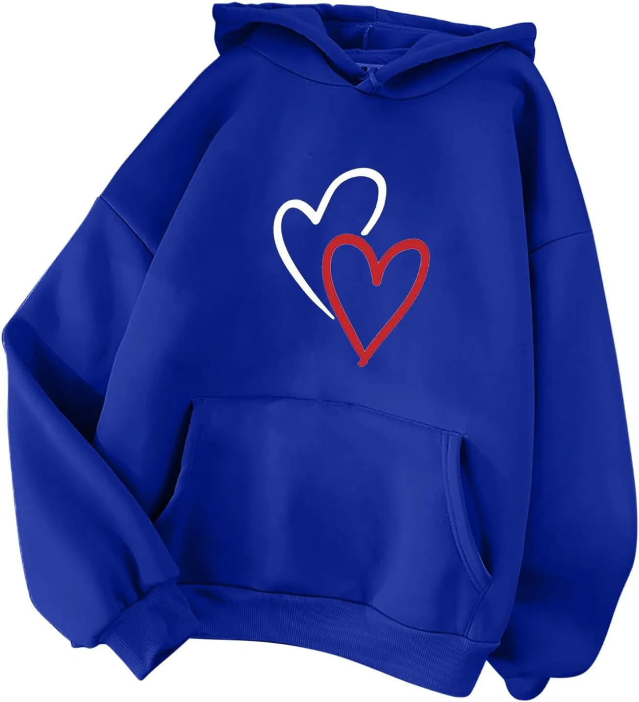 Women's Drawstring Hoodie Long Sleeve Heart Print Cute Pullovers Tops Trendy Kangaroo Pocket Casual Sweatshirt