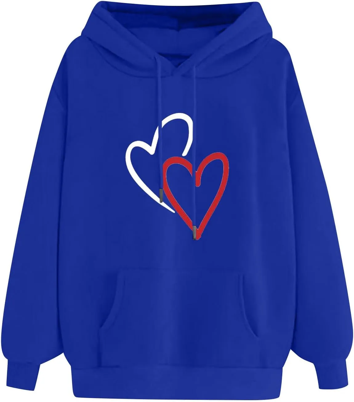Women's Drawstring Hoodie Long Sleeve Heart Print Cute Pullovers Tops Trendy Kangaroo Pocket Casual Sweatshirt