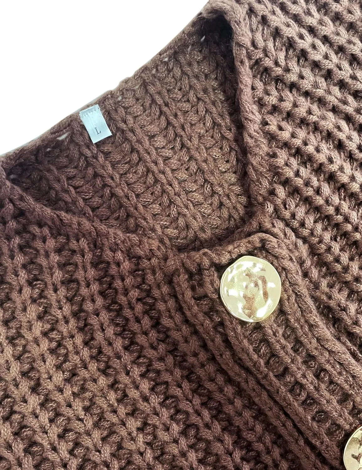 Womens Fall Chunky Knit Cardigan Gold Button Down Long Sleeve Crop Crochet Sweater