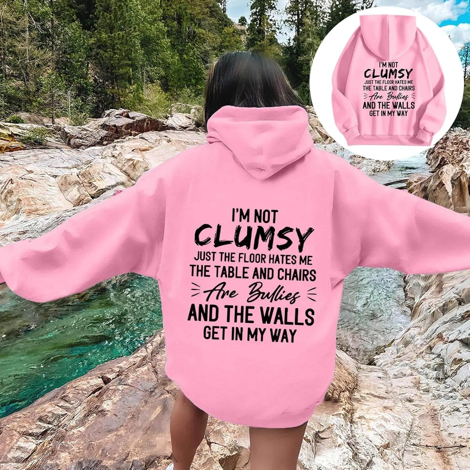 Womens Fashion Hoodies I'm Not Clumsy Print Long Sleeve with Pockets Casual Pullover Sweatshirt Tops 2024 Trendy Fall Clothes