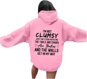 Womens Fashion Hoodies I'm Not Clumsy Print Long Sleeve with Pockets Casual Pullover Sweatshirt Tops 2024 Trendy Fall Clothes