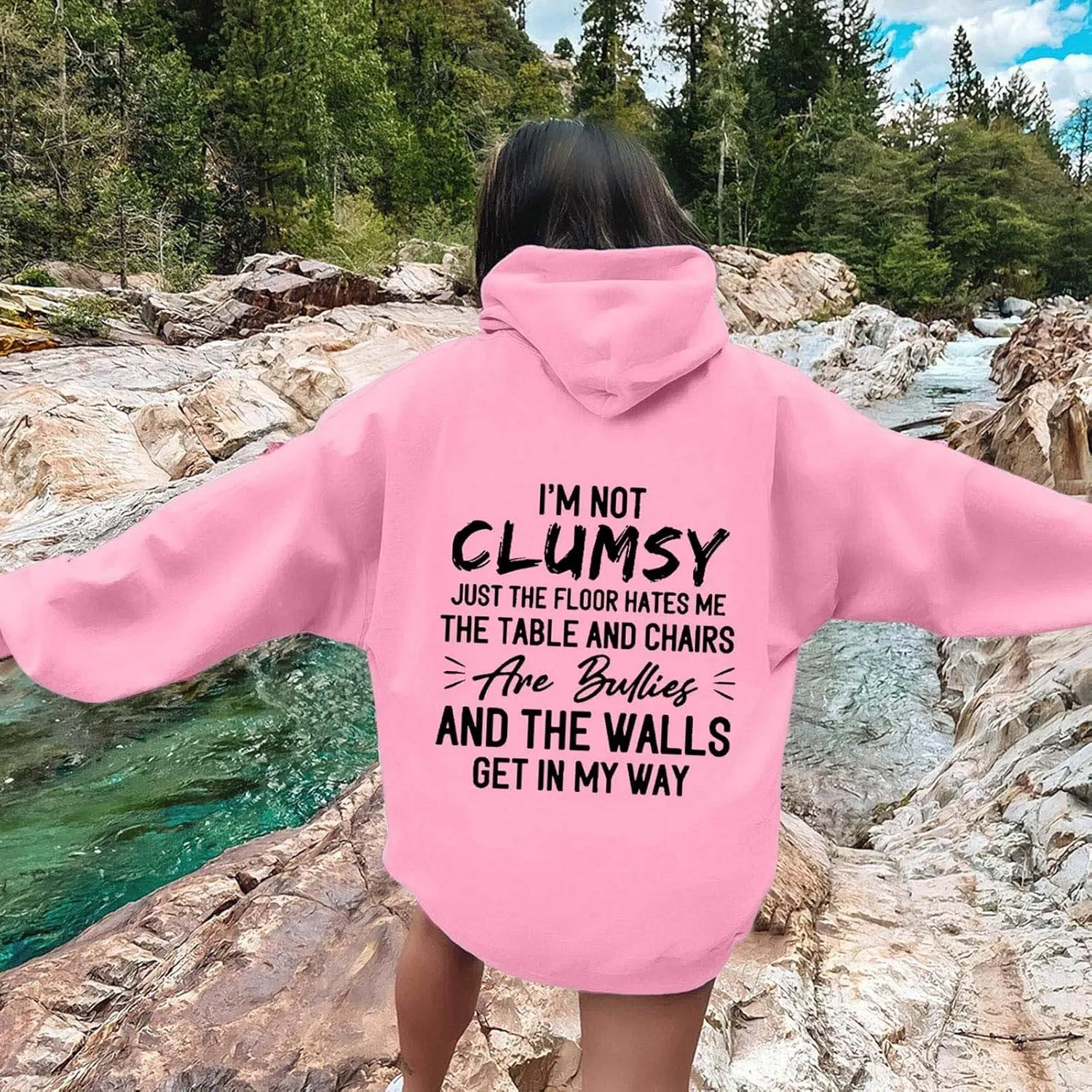 Womens Fashion Hoodies I'm Not Clumsy Print Long Sleeve with Pockets Casual Pullover Sweatshirt Tops 2024 Trendy Fall Clothes