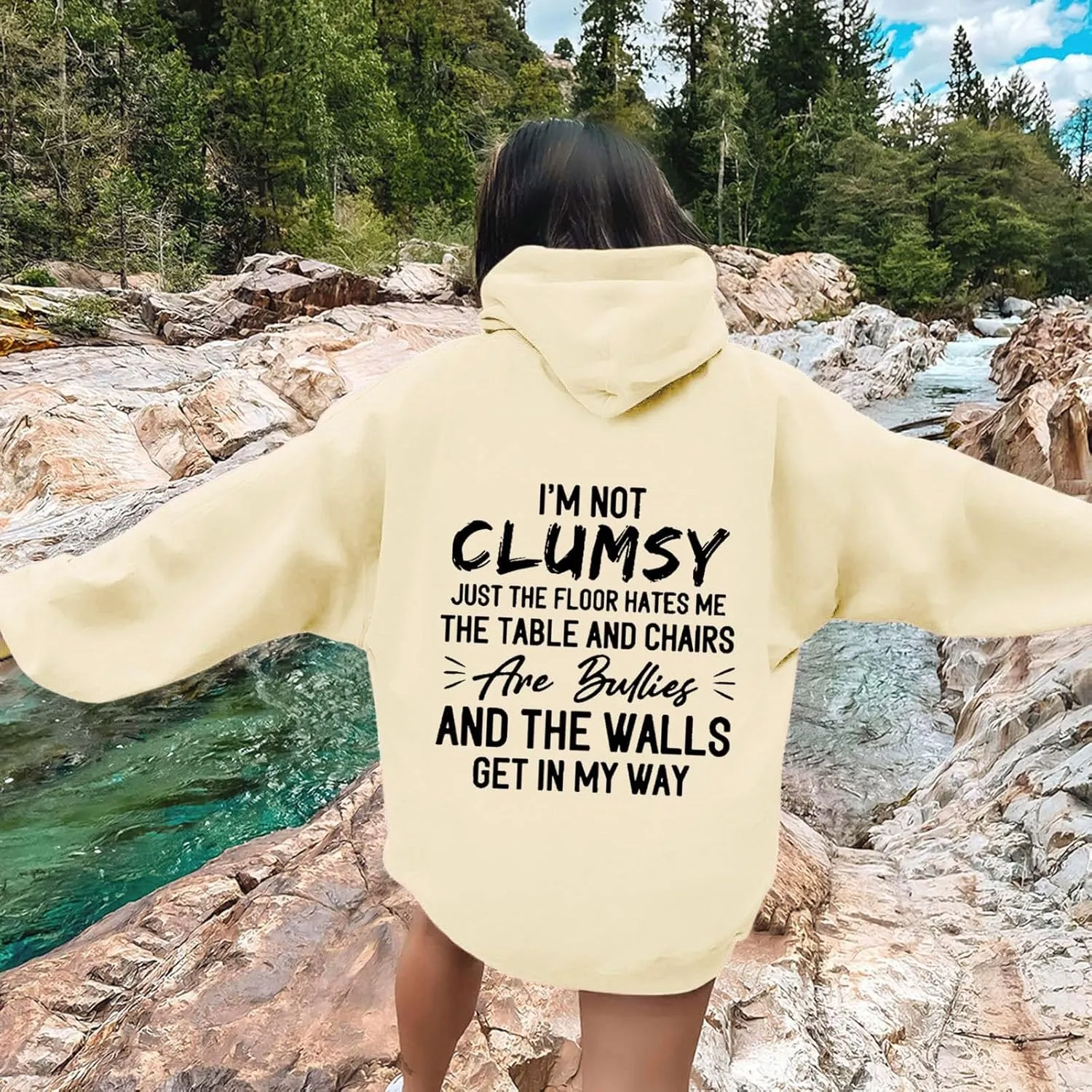 Womens Fashion Hoodies I'm Not Clumsy Print Long Sleeve with Pockets Casual Pullover Sweatshirt Tops 2024 Trendy Fall Clothes