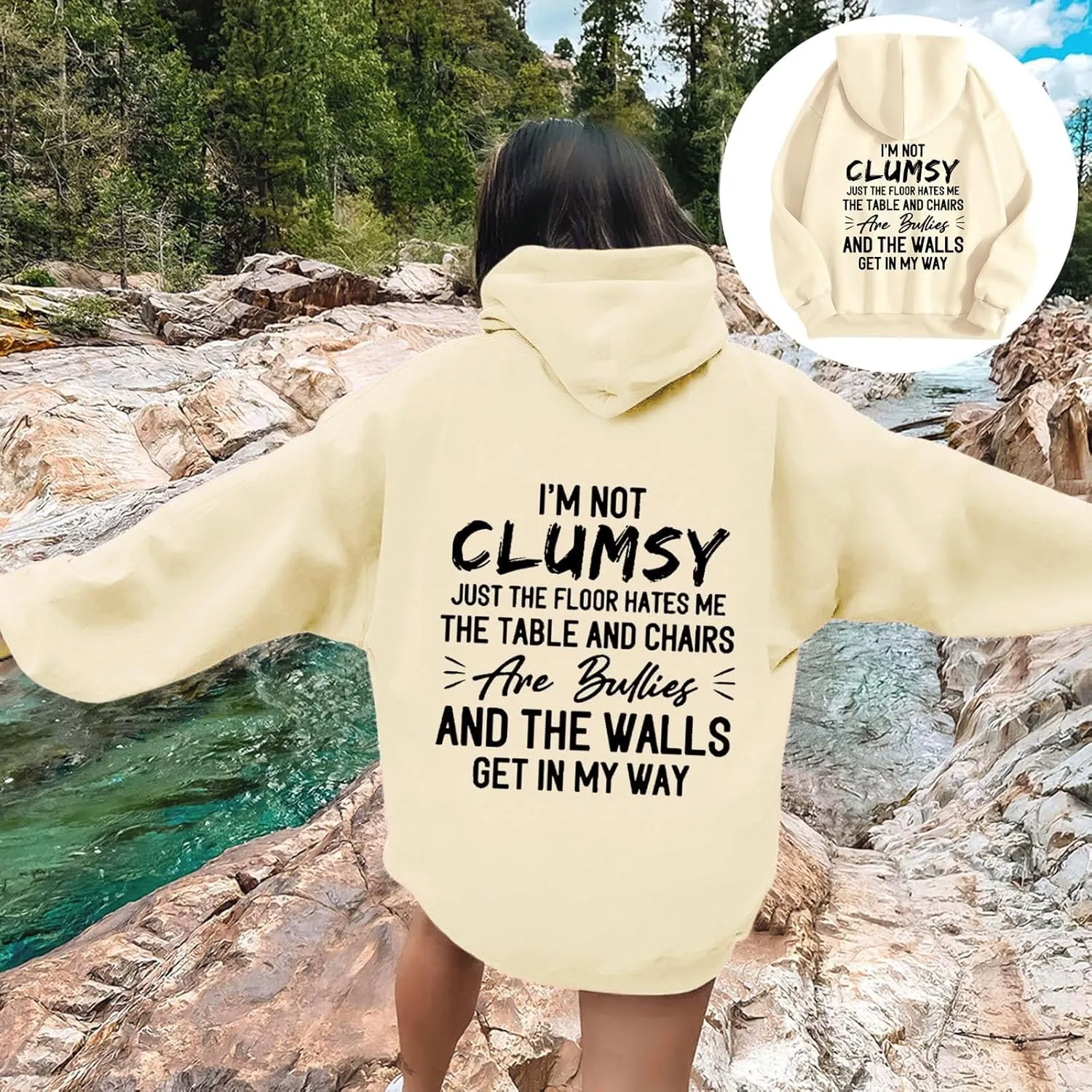 Womens Fashion Hoodies I'm Not Clumsy Print Long Sleeve with Pockets Casual Pullover Sweatshirt Tops 2024 Trendy Fall Clothes
