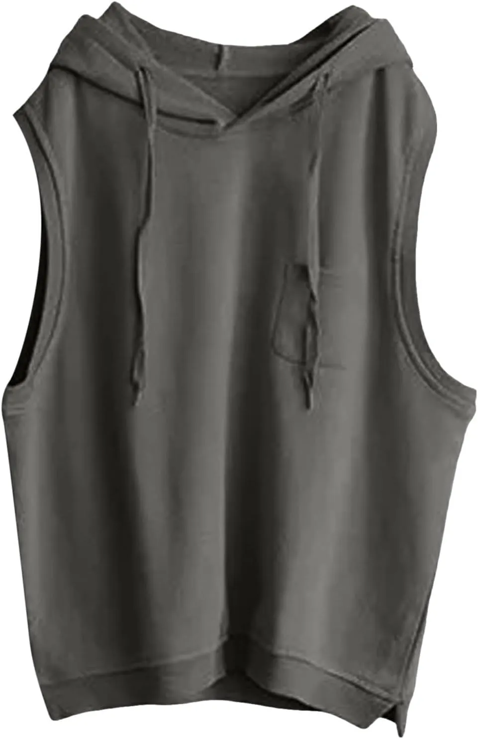 Women's Fashion Solid Hoodies Sweatshirts Sleeveless Drawstring Oversized Tops Loose Fit Pullover Shirts with Pocket