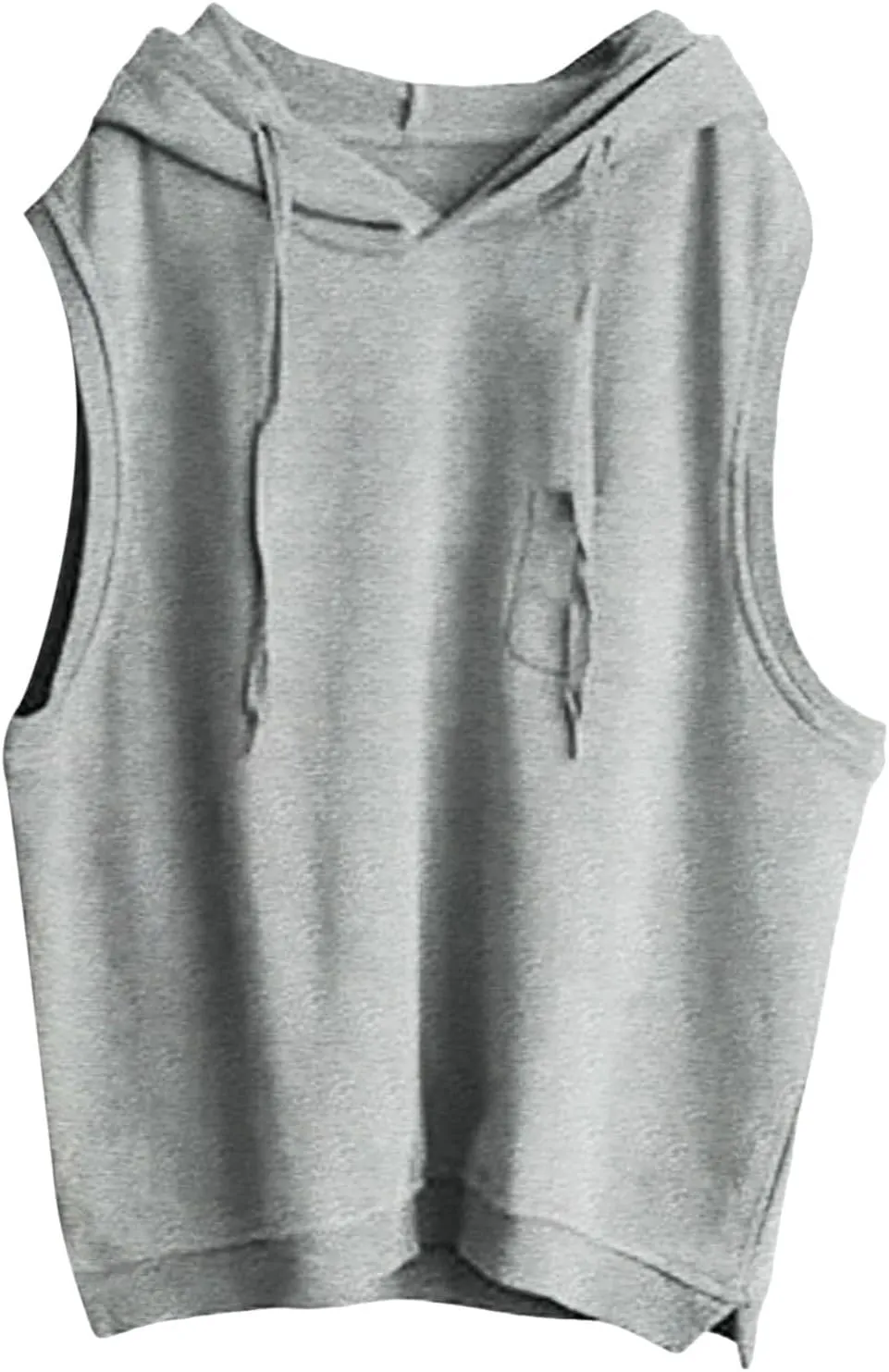 Women's Fashion Solid Hoodies Sweatshirts Sleeveless Drawstring Oversized Tops Loose Fit Pullover Shirts with Pocket