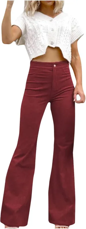 Womens Flare Jeans High Waist Stretchy Bell Bottom Denim Pants Fitted Wide Leg Jeans Girls Trousers Streetwear