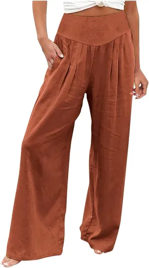 Women's Fleece Lined Pants Winter Colorful Beach Palazzo with Pockets Straight Leg Flare Leggings