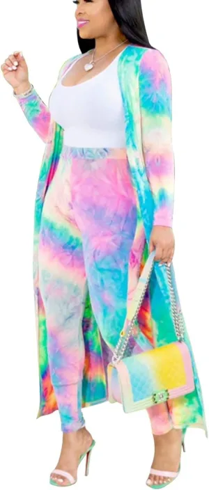 Womens Floral Print Long Sleeve Cardigan Cover up Long Pants 2 Piece Outfits Set