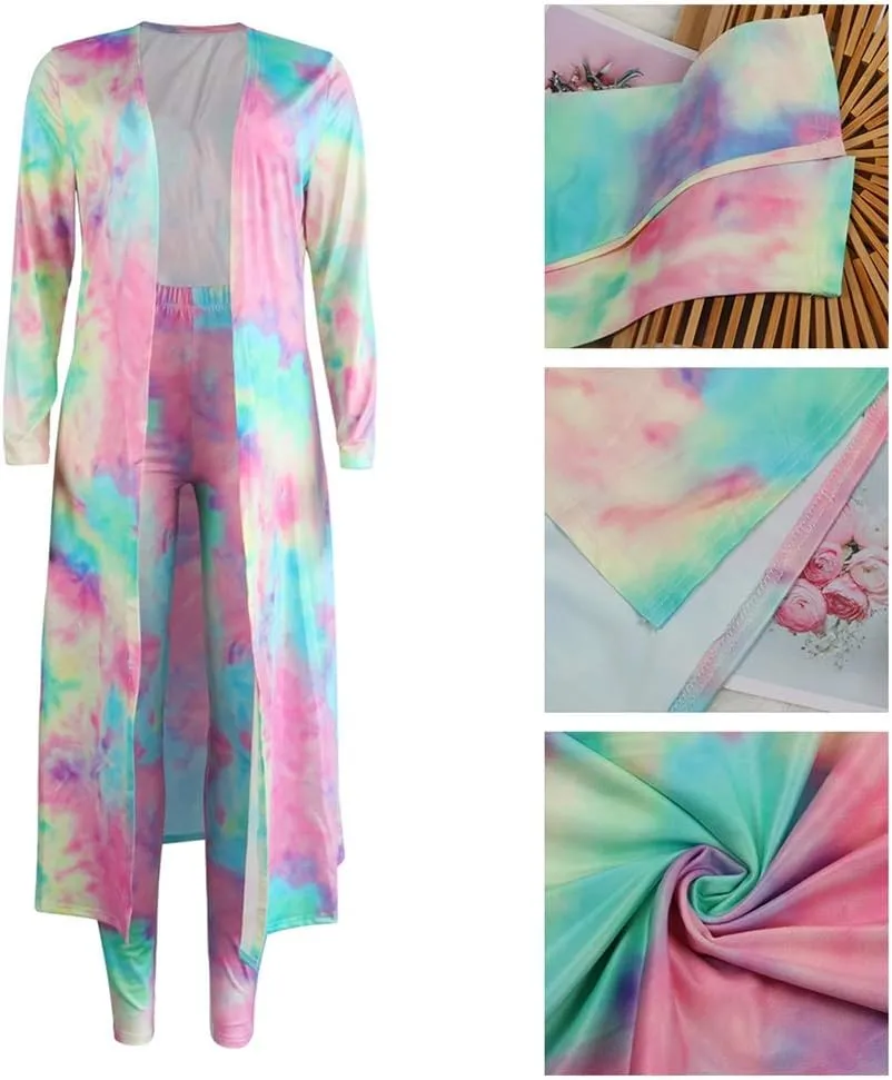 Womens Floral Print Long Sleeve Cardigan Cover up Long Pants 2 Piece Outfits Set