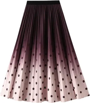 Women's High Waisted Slim Gradient Pleated A Line Skirt Fashion Polka Dot Print Midi Skirt Womens Skirt Medium