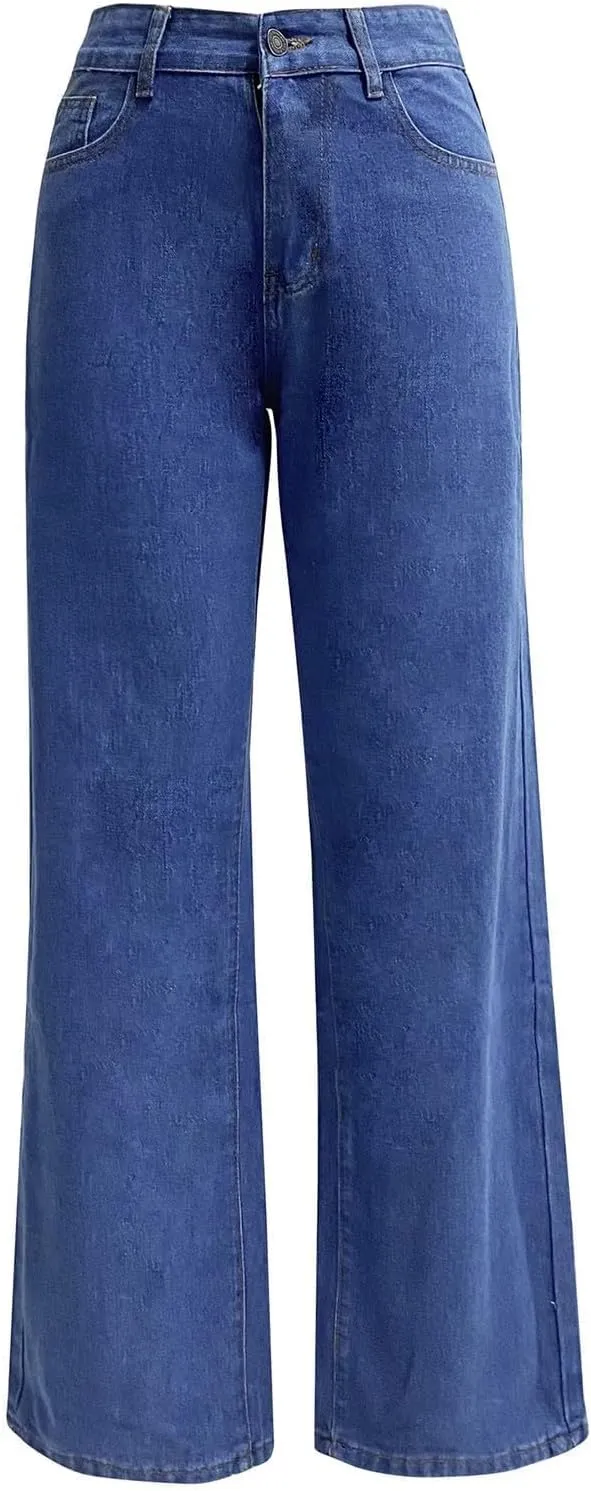 Women's High Waisted Straight Leg Jeans Pants Trendy with Pockets Skinny Stretch Ripped Jeans Destroyed Denim Pants