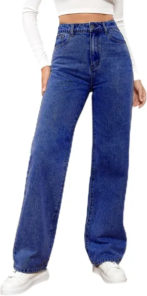 Women's High Waisted Straight Leg Jeans Pants Trendy with Pockets Skinny Stretch Ripped Jeans Destroyed Denim Pants