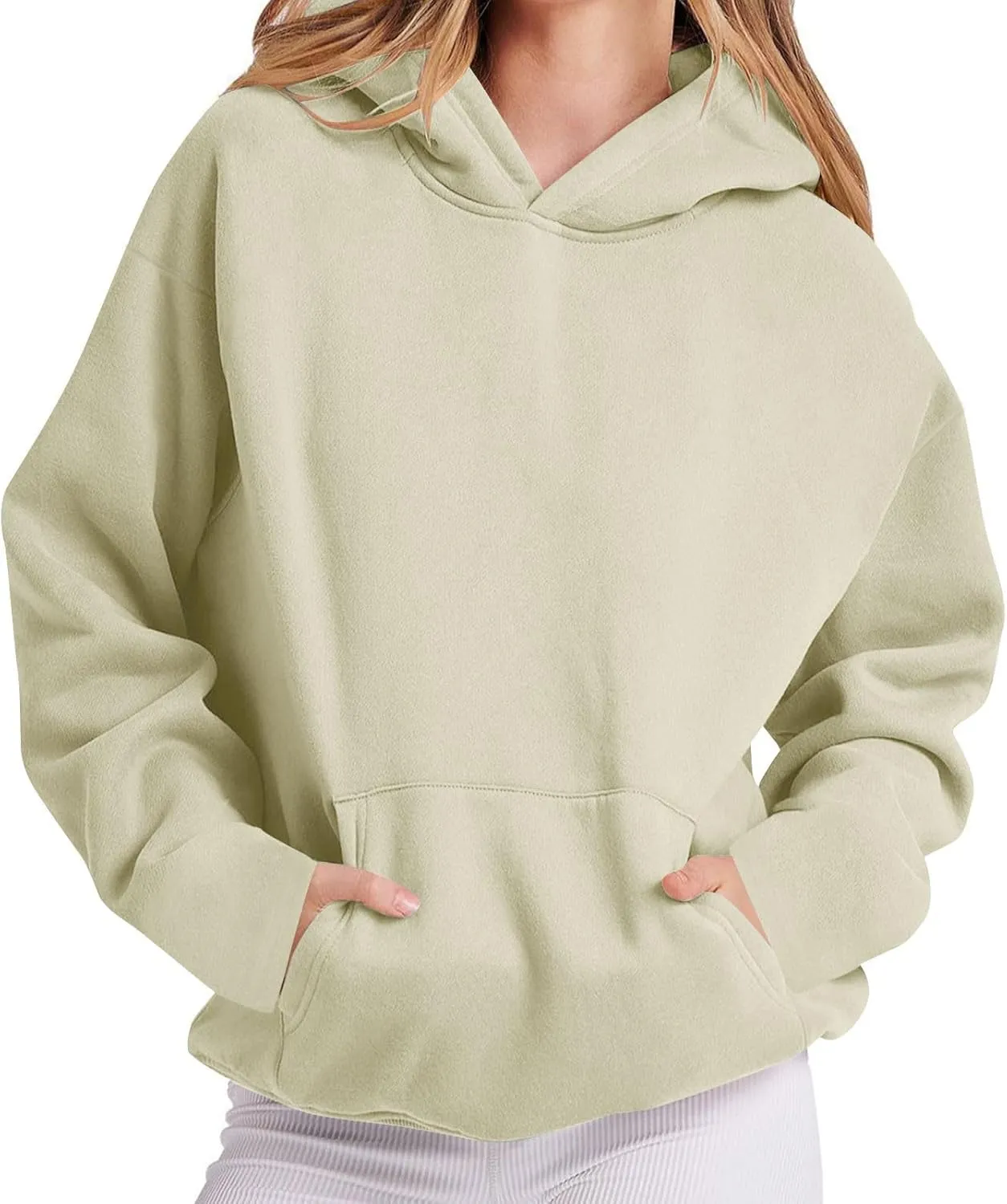 Womens Hoodie 2024 Oversized Sweatshirt Fleece Soft Hoodie Sweatshirts Solid Color Long Sleeve Pullover Top With Pocket