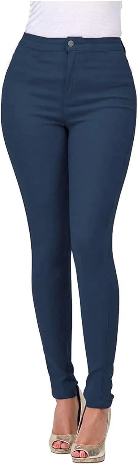 Women's Jeggings with Pockets, Skinny Fit Denim Look, High Waisted Stretchy Pull On Pants, Full-Length & Capri