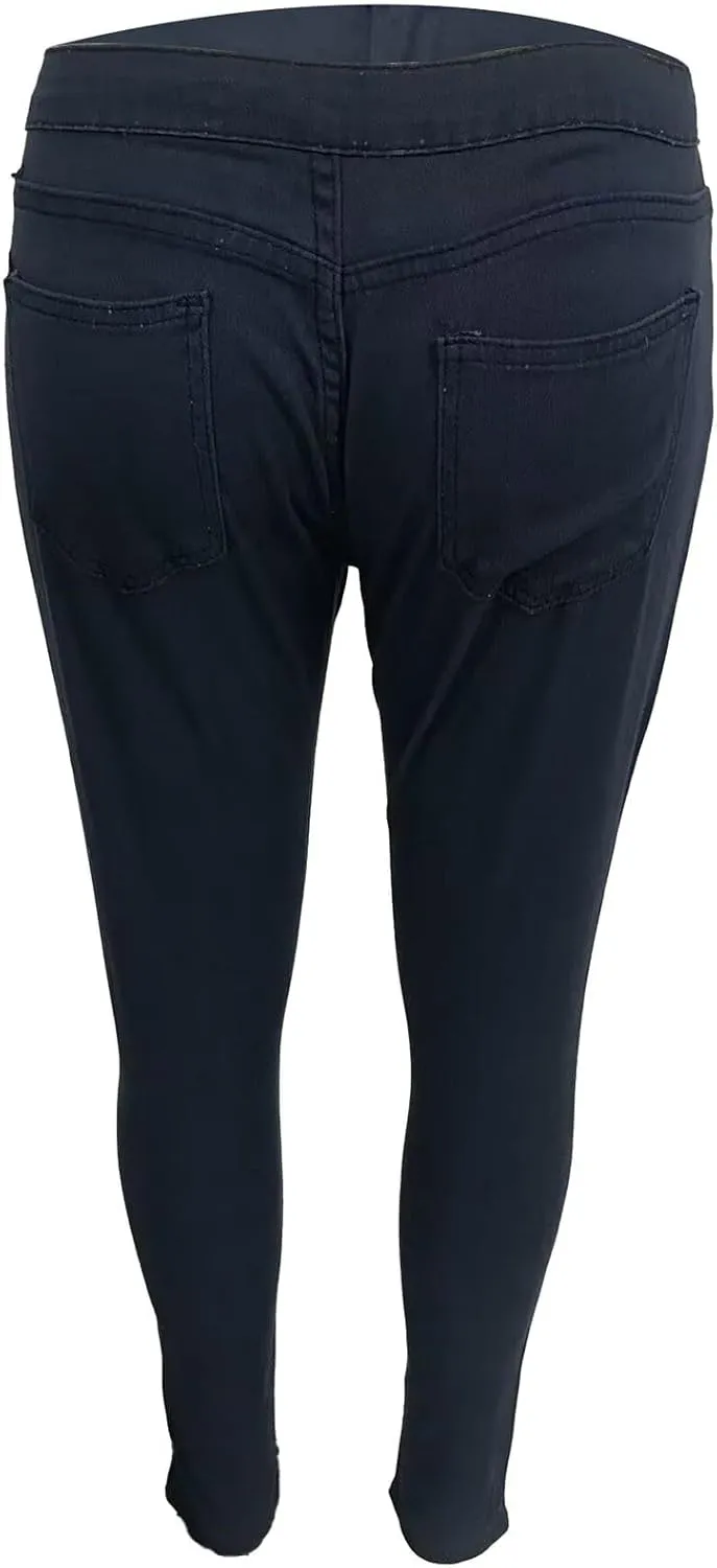 Women's Jeggings with Pockets, Skinny Fit Denim Look, High Waisted Stretchy Pull On Pants, Full-Length & Capri