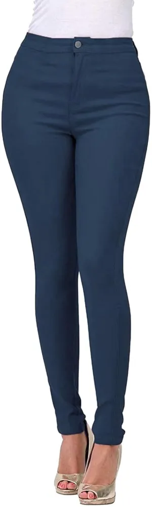 Women's Jeggings with Pockets, Skinny Fit Denim Look, High Waisted Stretchy Pull On Pants, Full-Length & Capri