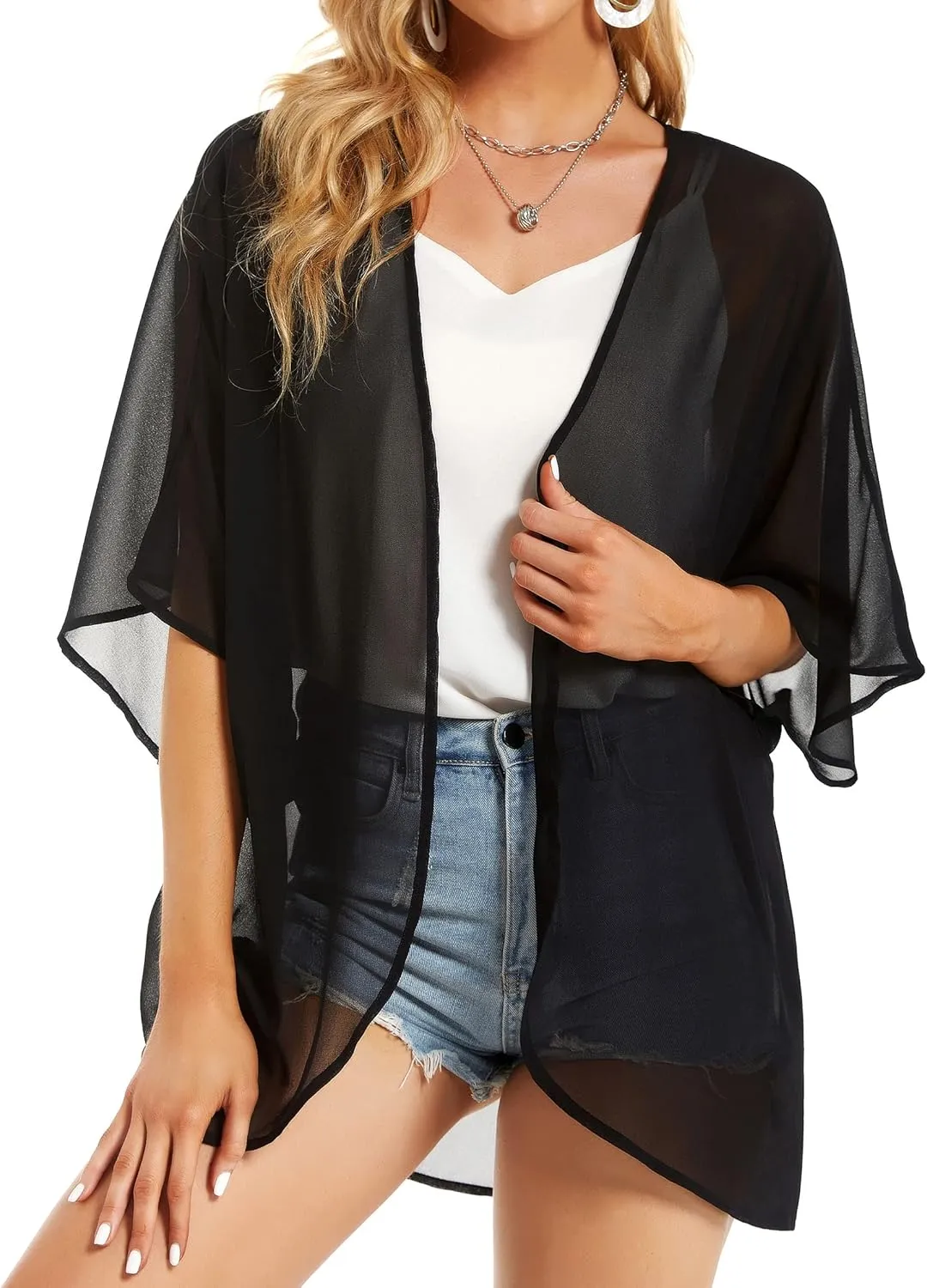 Womens Kimono Beach Cover Up Chiffon Cardigan Floral Tops Loose Capes