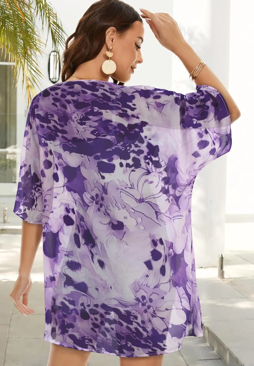 Womens Kimono Beach Cover Up Chiffon Cardigan Floral Tops Loose Capes