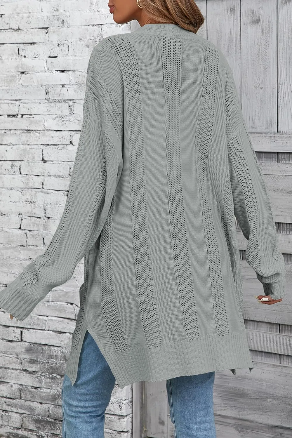 Womens Lightweight Hollow Out Crochet Knit Cardigan Drop Shoulder Loose Cardigan Sweaters