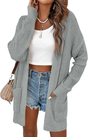 Womens Lightweight Hollow Out Crochet Knit Cardigan Drop Shoulder Loose Cardigan Sweaters