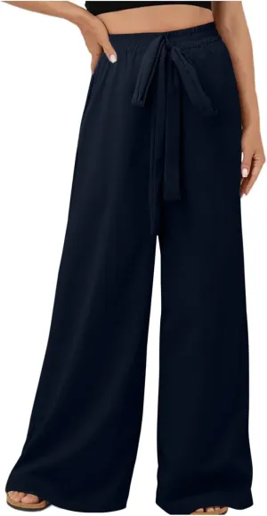 Womens Linen Blend Summer Comfy Pants Low Waist Bootcut Plus Size Palazzo Lounge Pants Work Business
