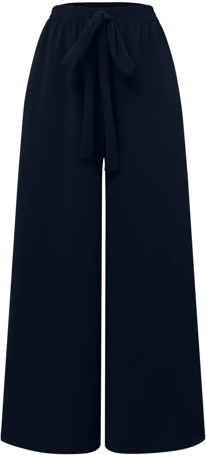 Womens Linen Blend Summer Comfy Pants Low Waist Bootcut Plus Size Palazzo Lounge Pants Work Business