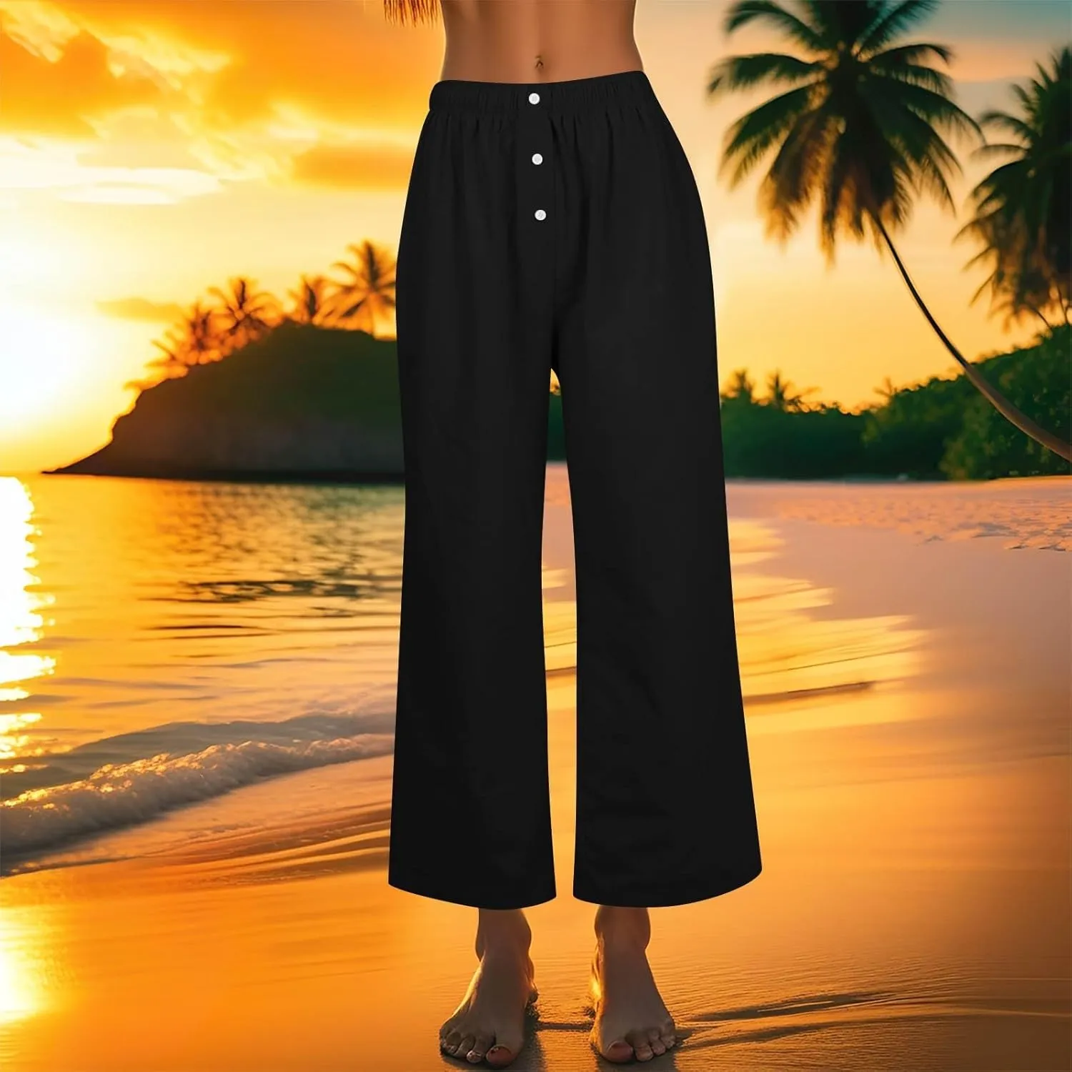 Women's Linen Pants Summer Wide Pants High Waist Trouser Loose Palazzo Pant Dressy with Pockets (S-2Xl)
