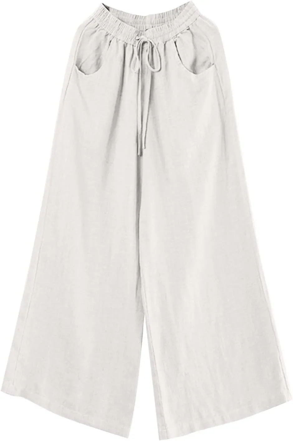 Women's Linen Summer Breathable Pant Trousers Elastic Waisted Wide Leg Slim-Fit Pants Business Work