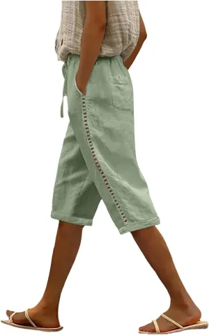 Women's Linen Summer Flowy Palazzo Pants Low Waist Bootcut Slim-Fit Palazzo Pants Work Business