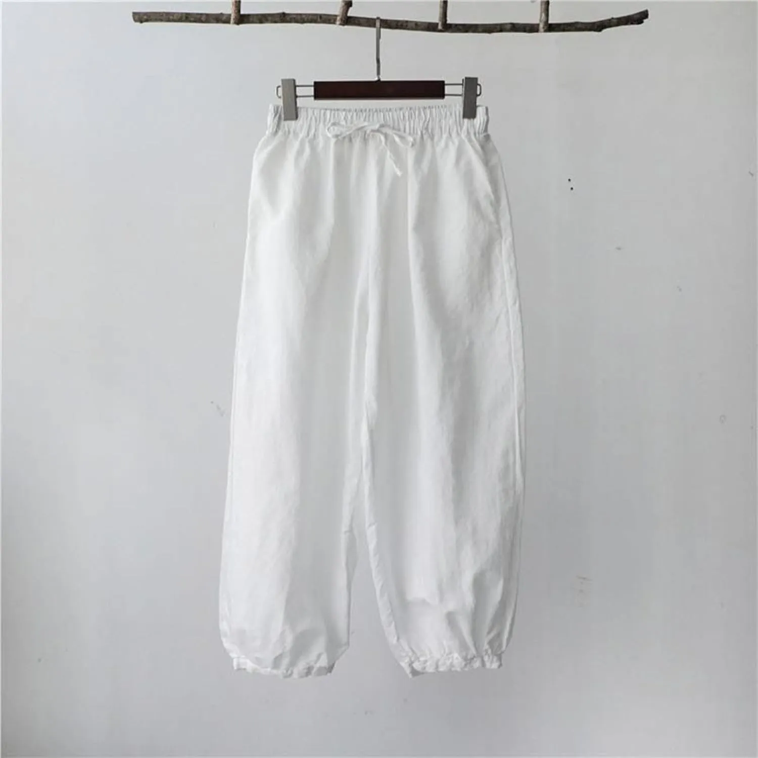 Women's Linen Summer Print Palazzo Lounge Pants Elastic Waisted Bootcut Plus Size Trousers Business Work