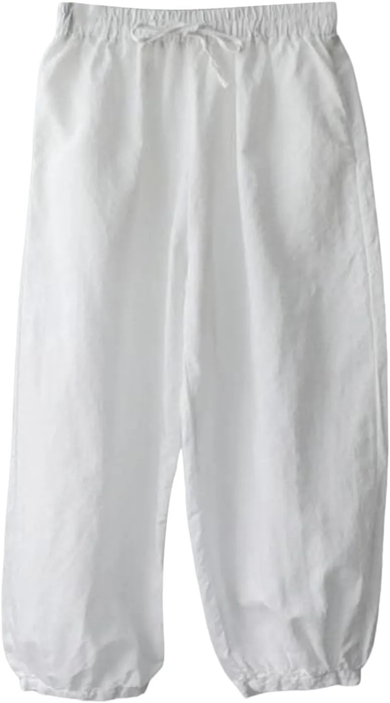Women's Linen Summer Print Palazzo Lounge Pants Elastic Waisted Bootcut Plus Size Trousers Business Work