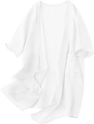 Womens Long Cardigans Lightweight Cover Up Fall Casual Loose Fit Half Sleeve Cotton Tops Beach Coverups with Pockets