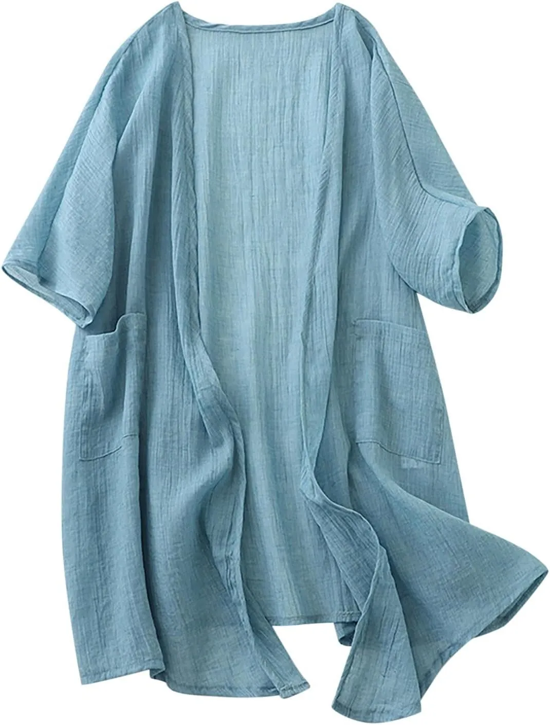 Womens Long Cardigans Lightweight Cover Up Fall Casual Loose Fit Half Sleeve Cotton Tops Beach Coverups with Pockets