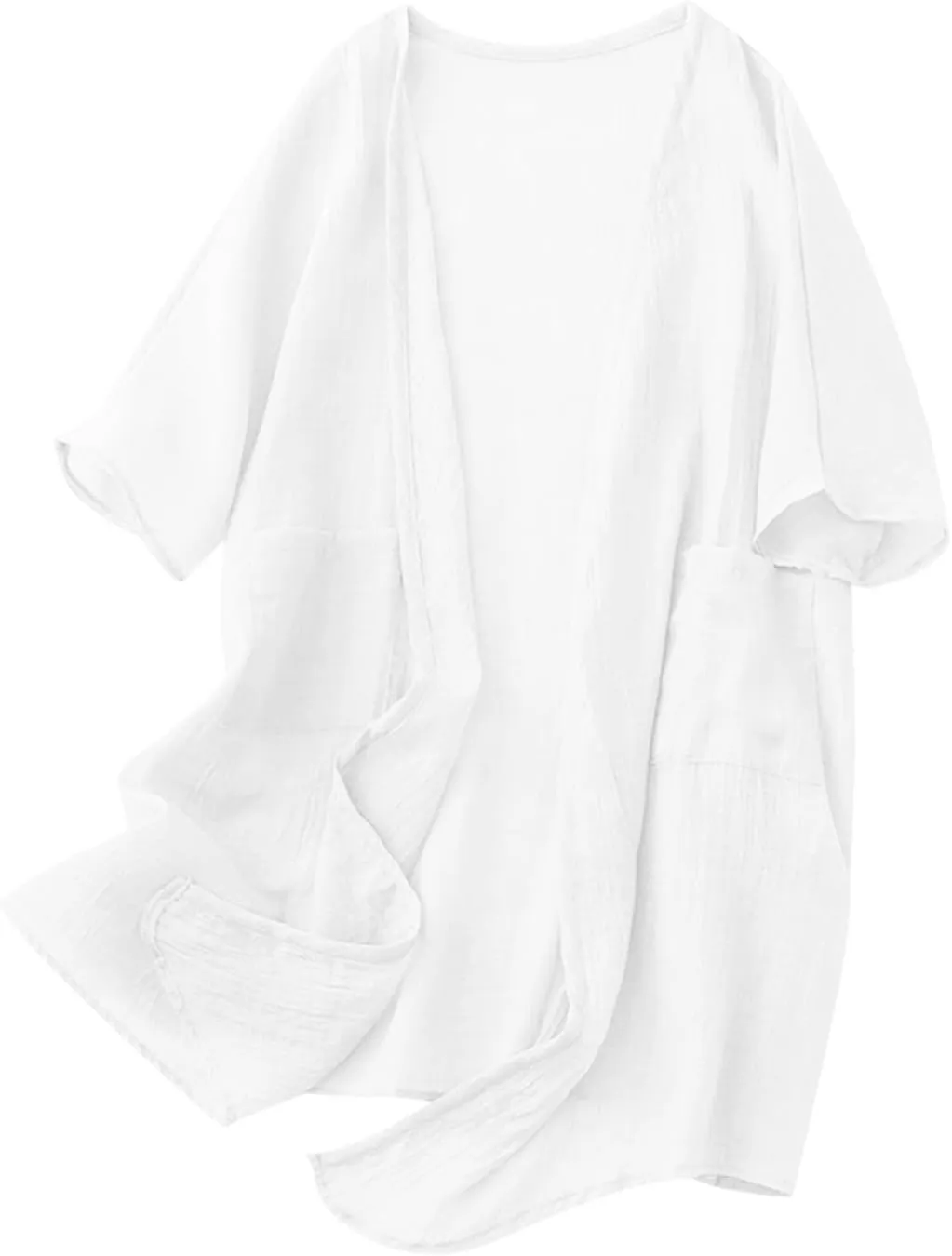 Womens Long Cardigans Lightweight Cover Up Fall Casual Loose Fit Half Sleeve Cotton Tops Beach Coverups with Pockets