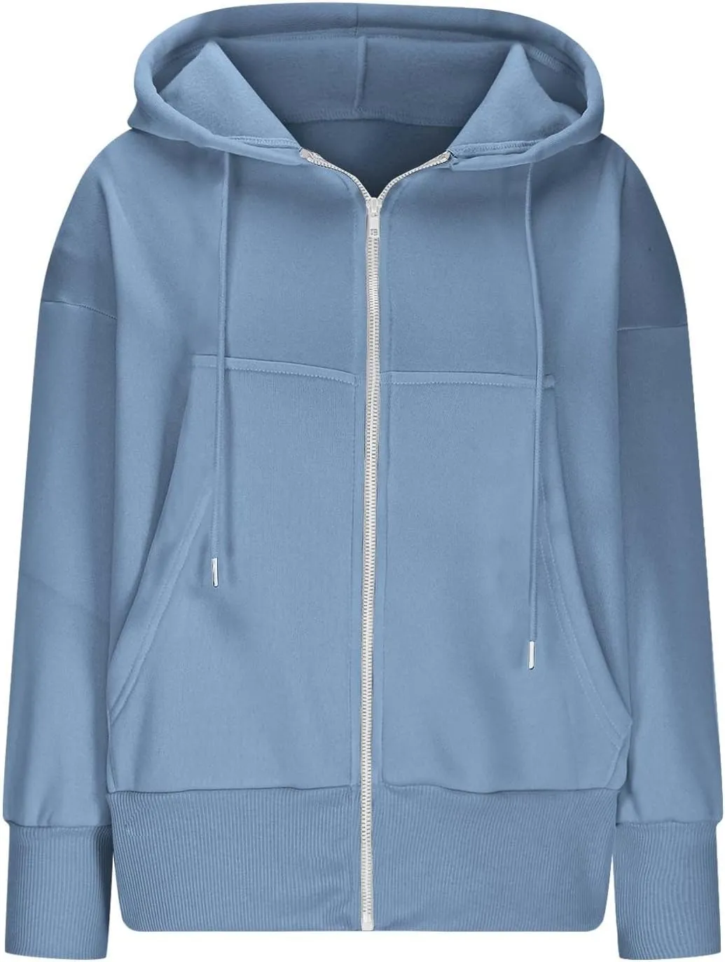 Womens Oversized Full Zip Up Hoodie with Pockets Petite Length Fleece Coats Y2K Casual Loose Fit Apparel Clothes