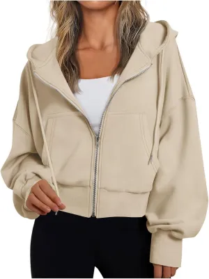 Womens Oversized Full Zip Up Hoodie with Pockets Petite Length Fleece Coats Y2K Casual Loose Fit Apparel Clothes