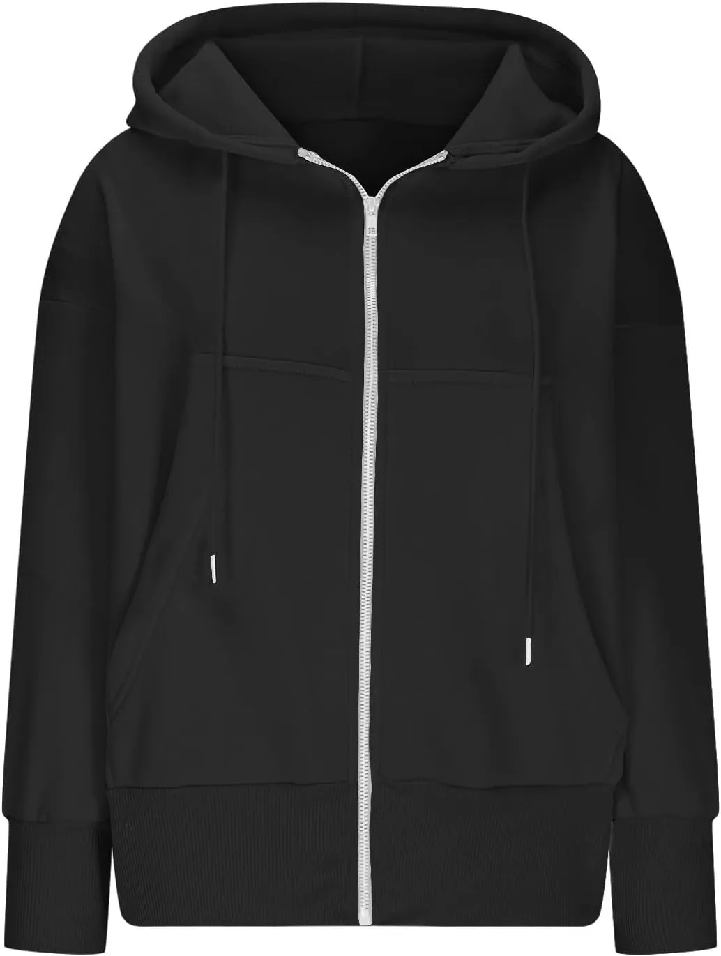 Womens Oversized Full Zip Up Hoodie with Pockets Petite Length Fleece Coats Y2K Casual Loose Fit Apparel Clothes