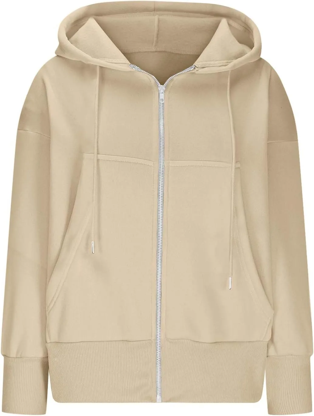 Womens Oversized Full Zip Up Hoodie with Pockets Petite Length Fleece Coats Y2K Casual Loose Fit Apparel Clothes