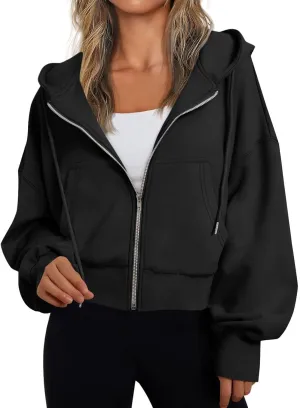 Womens Oversized Full Zip Up Hoodie with Pockets Petite Length Fleece Coats Y2K Casual Loose Fit Apparel Clothes