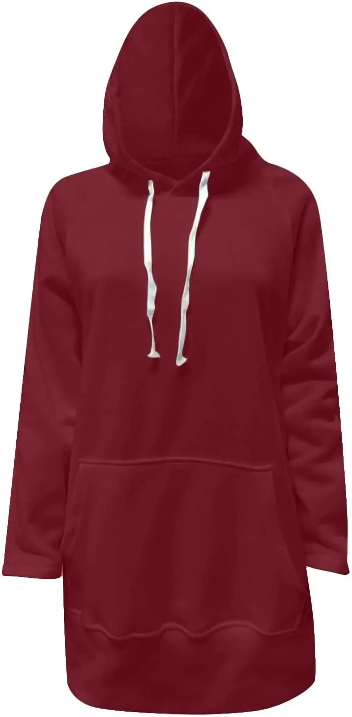 Women's Oversized Hoodie Dress Casual Pullover Long Sleeve Split Hem Sweatshirts Drawstring Hoodies Dress With Pocket