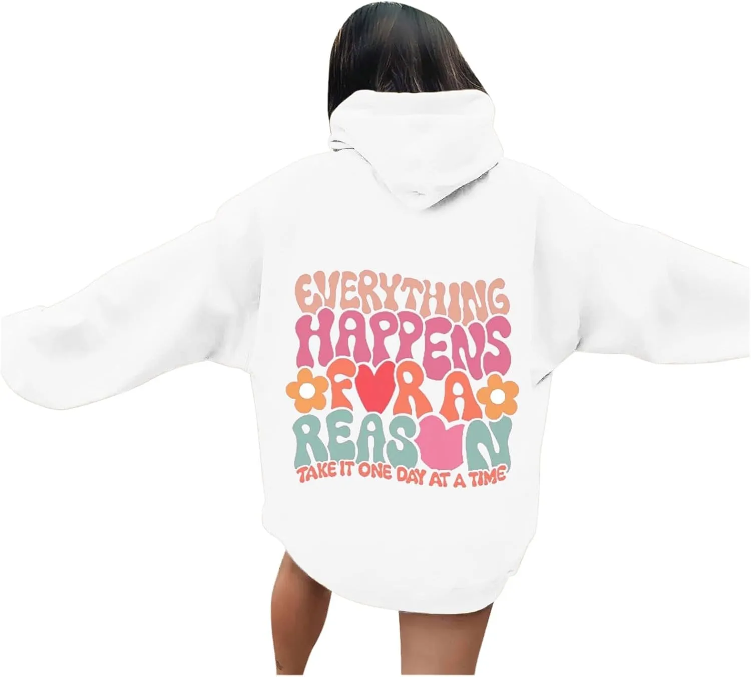 Womens Oversized Hoodies Flower Market Graphic Print Long Sleeve Pocket Drop Shoulder Pullover Tops Fall Y2K Clothes Z12- White Medium