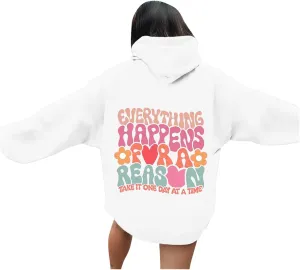 Womens Oversized Hoodies Flower Market Graphic Print Long Sleeve Pocket Drop Shoulder Pullover Tops Fall Y2K Clothes Z12- White Medium