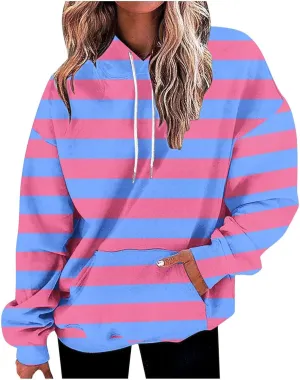 Womens Oversized Hoodies Striped Plus Size Sweatshirts Long Sleeve Sweaters Pullover Fall Clothes with Pocket