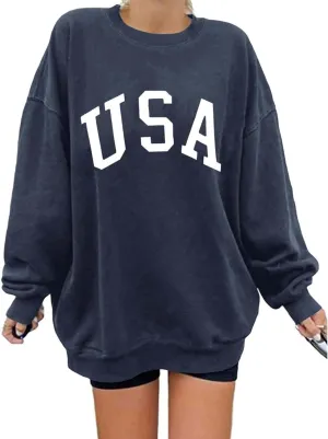 Women's Oversized Sweatshirt TEXAS Print Crewneck Long Sleeve Casual Loose Pullover Tops Comfy Fall Sweater