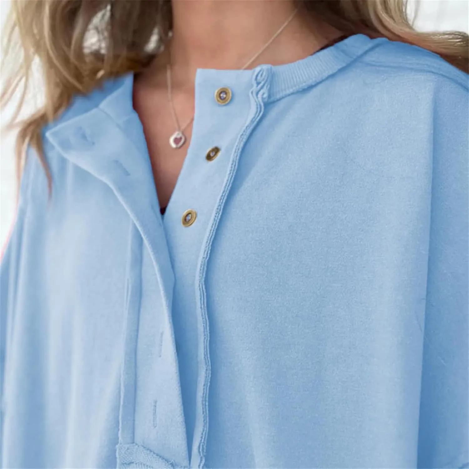 Womens Oversized Sweatshirts 3/4 Length Sleeve Crewneck Pullover Top Drop Shoulder Tees Casual High Low Tunic Tops