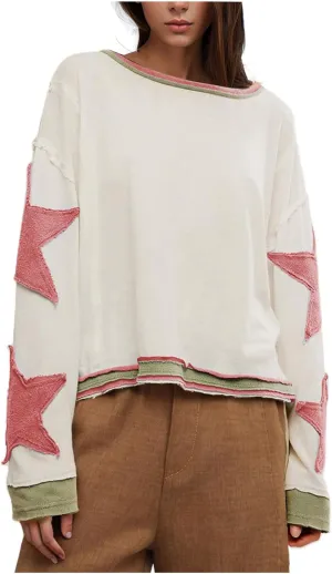 Womens Oversized Sweatshirts Fashion Y2k Tops Casual Crewneck Patchwork Pattern Pullover Shirt 2024 Streetwear